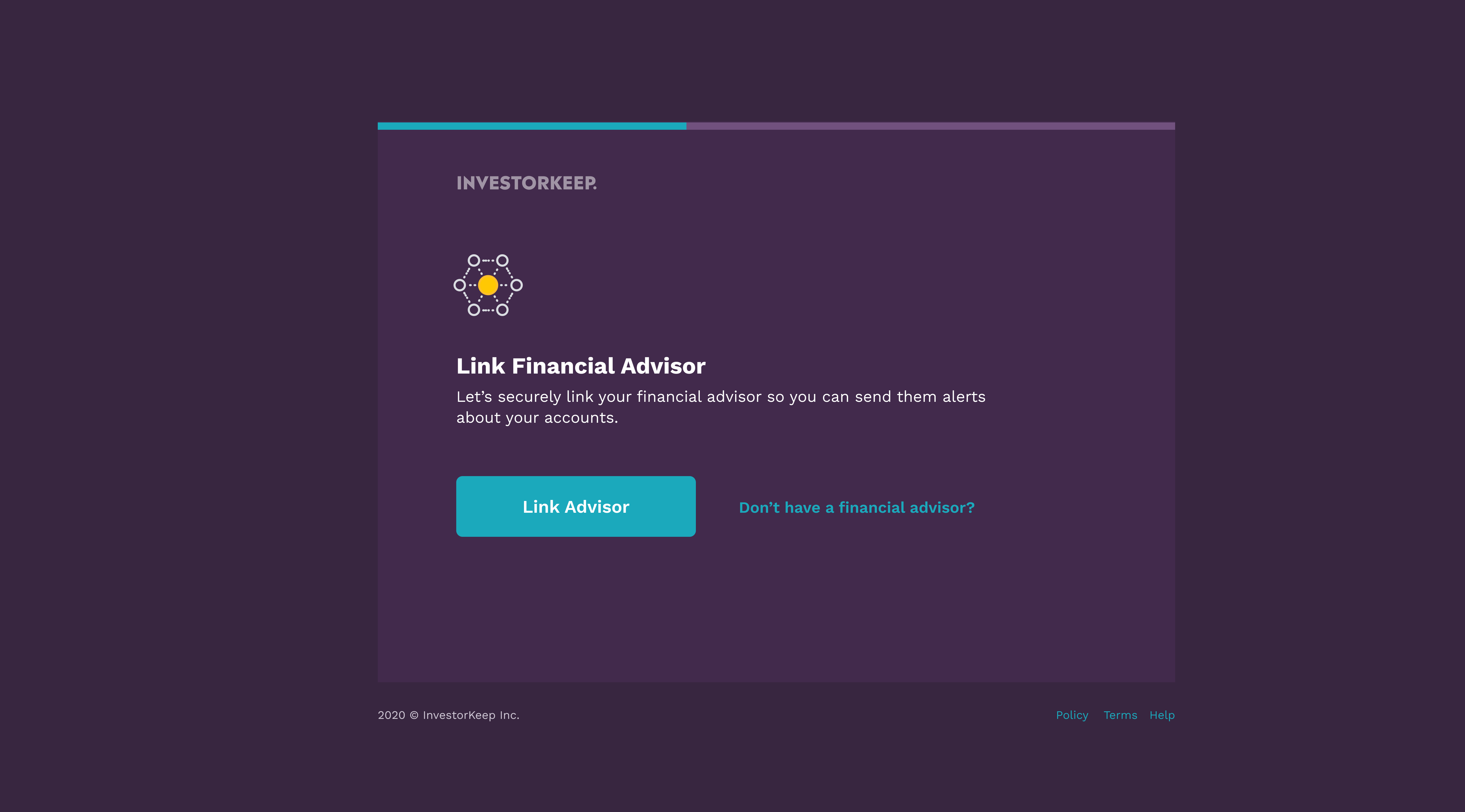 InvestorKeep onboarding step for linking a financial advisor